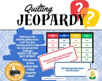 QUILT GAME, Quilting Jeopardy, Instant Digital Download, Printable Games for Retreats & Guilds, Quilty Cobb