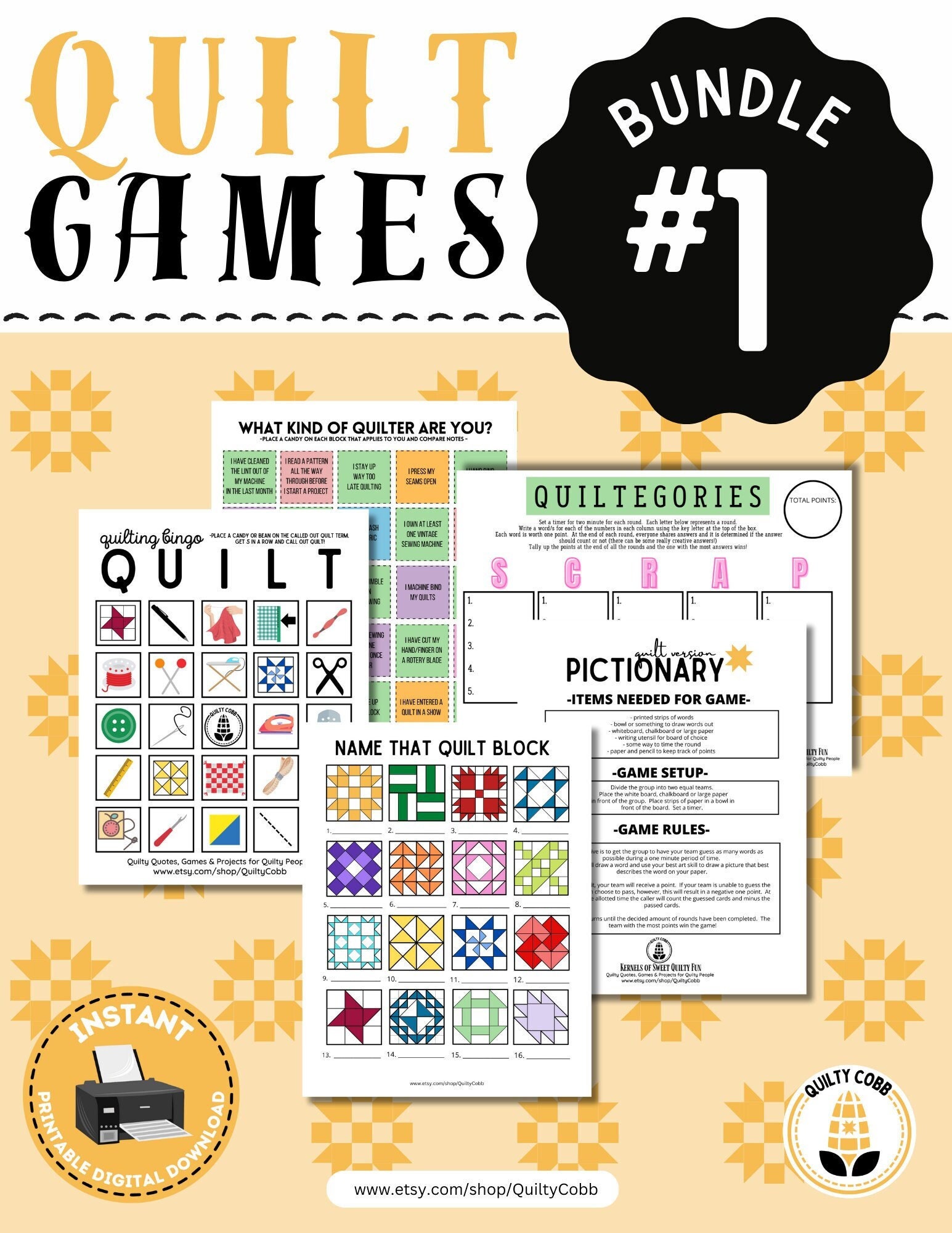 QUILT GAME, Game Bundle, Instant Digital Download, Printable Game ...