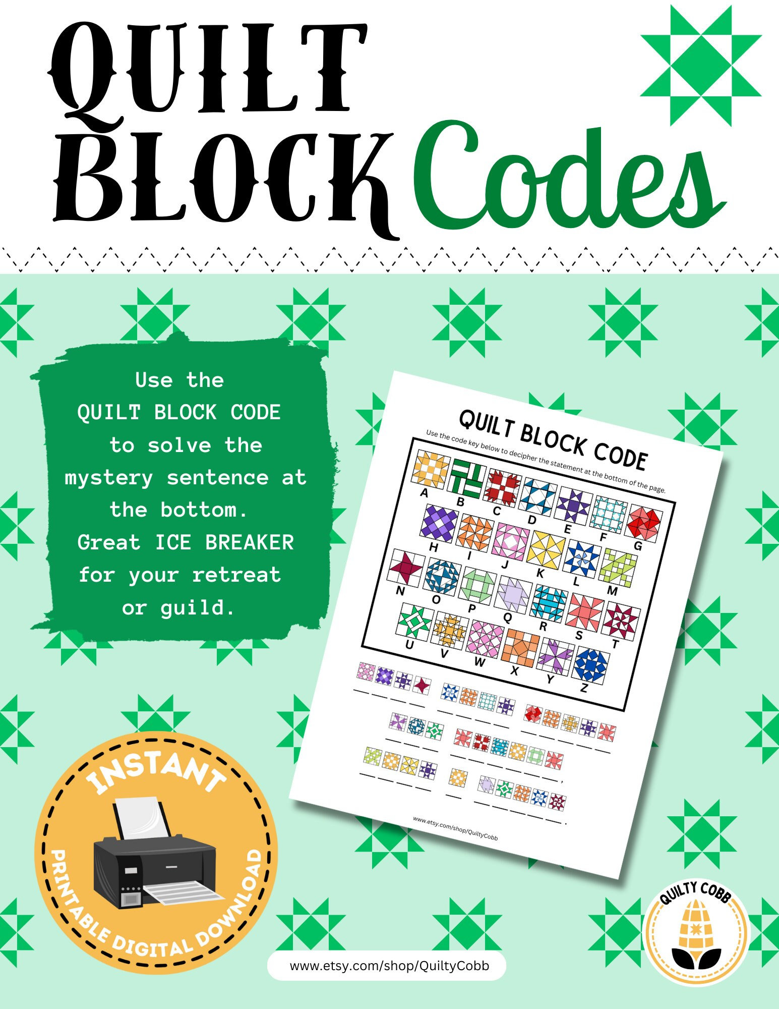 QUILT GAME, Quilt Block Code, Instant Digital Download, Printable Game ...