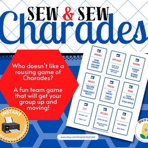 QUILT GAME, Quilt Charades, Instant Digital Download, Printable Games for Retreats & Guilds, Quilty Cobb