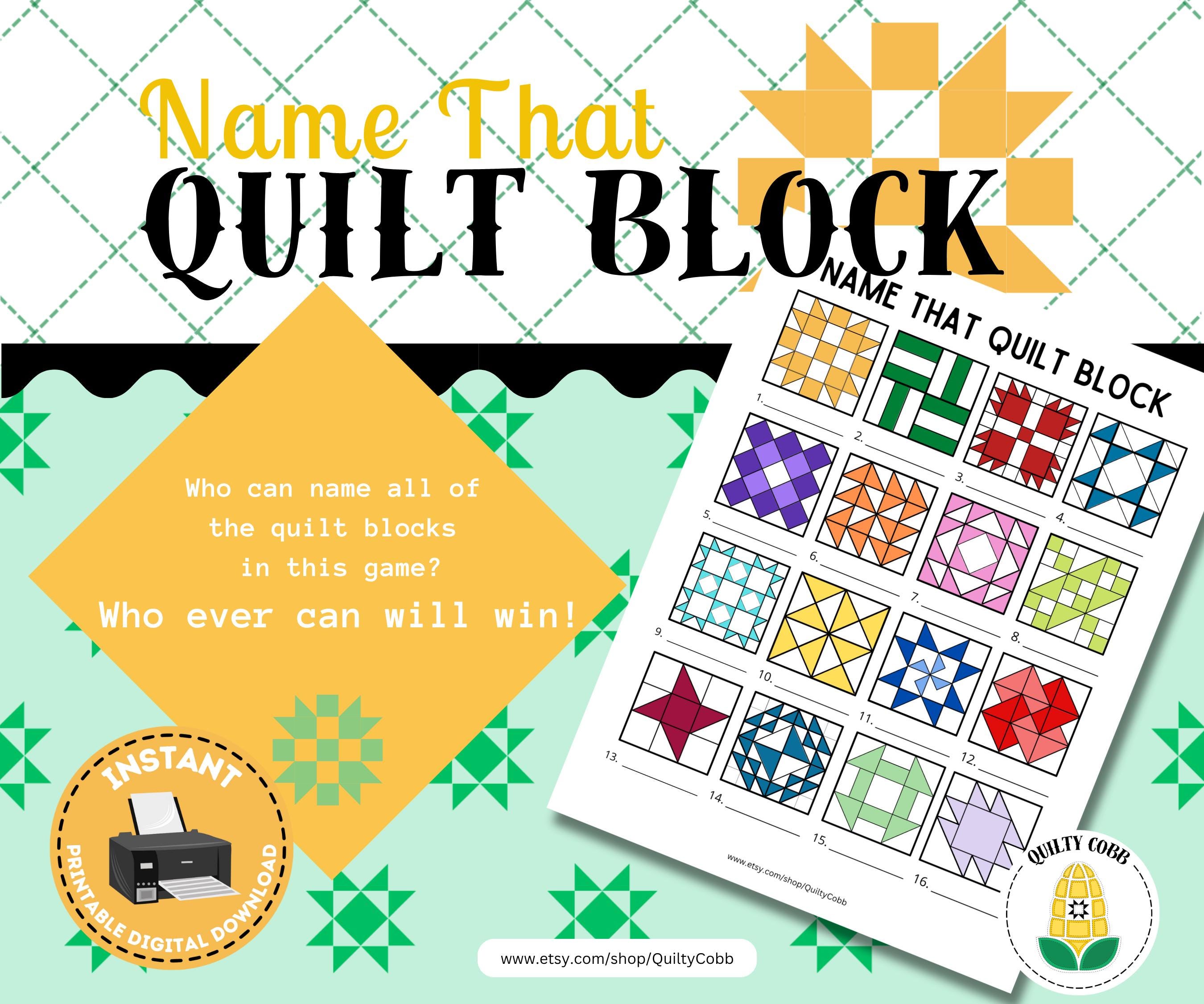 Name That-quiltblokspel: afdrukbare quiltretraite-activiteit (digitale download)
