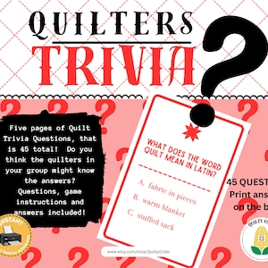 Quilters Trivia Game: Printable Quilt Guild Activity (Digital Download)