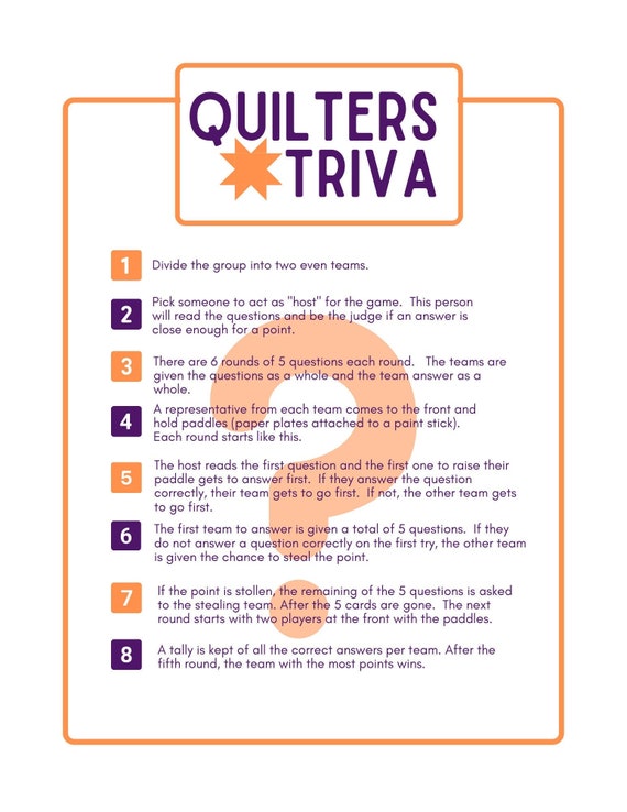 Quilt Game Quilt Trivia Quilt Games Retreat Activities Etsy