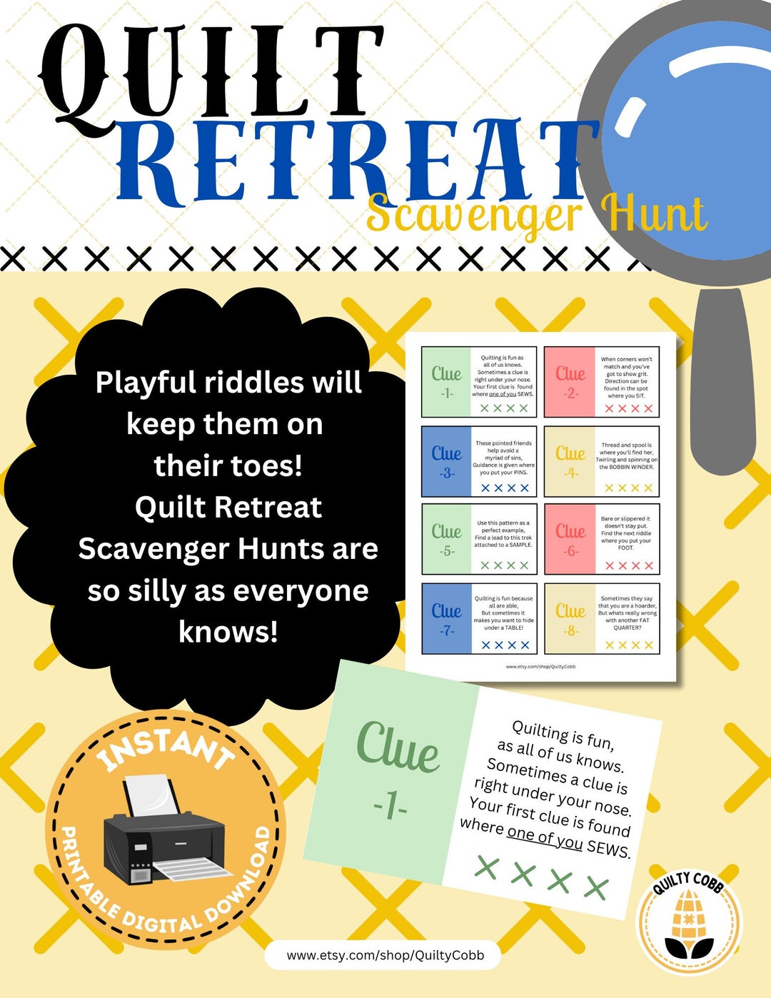 QUILT GAME, Quilt Retreat Scavenger Hunt, Instant Digital Download