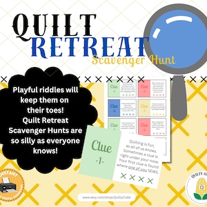 QUILT GAME, Quilt Retreat Scavenger Hunt, Quilt Retreat Activity, Instant Digital Download, Printable Game, Quilty Cobb