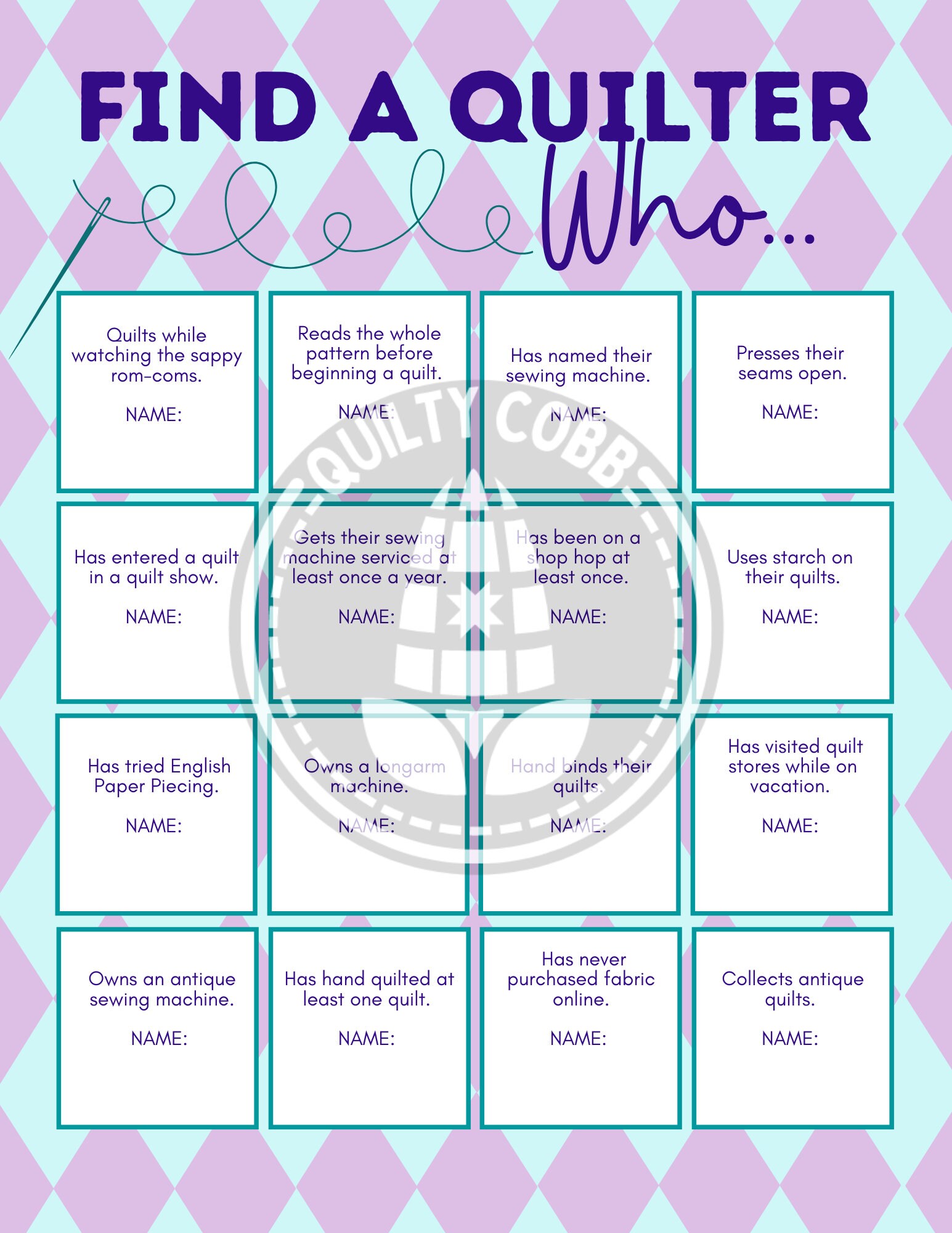 QUILT GAME Game Bundle Printable Game Package Instant - Etsy