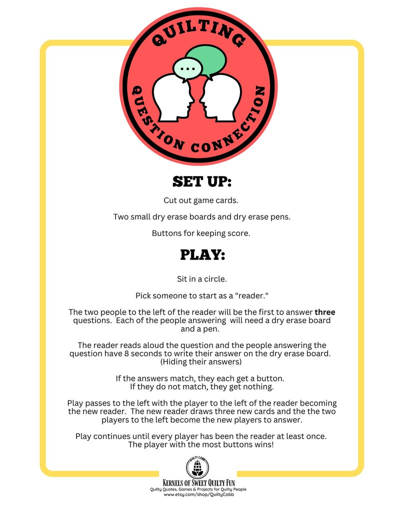 QUILT GAME Quilting Question Connection Instant Digital Etsy