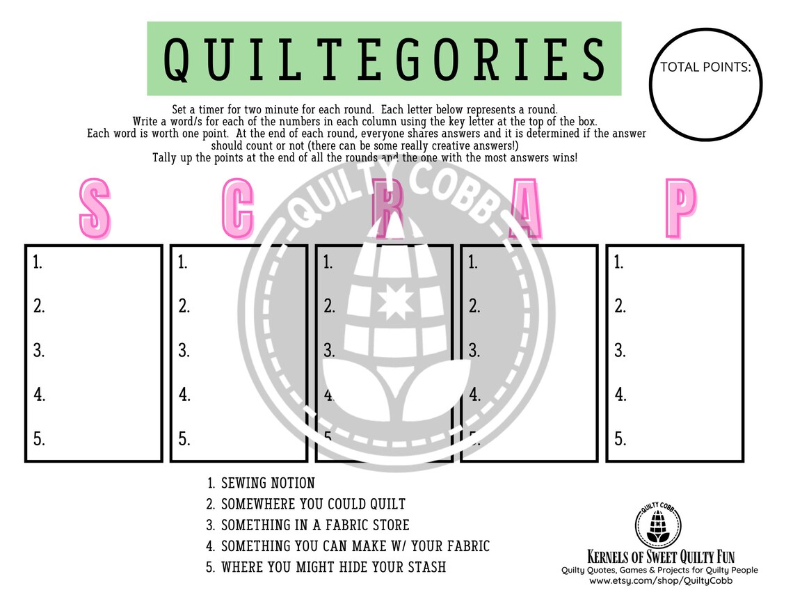 QUILT GAME Game Bundle Instant Digital Download Printable - Etsy