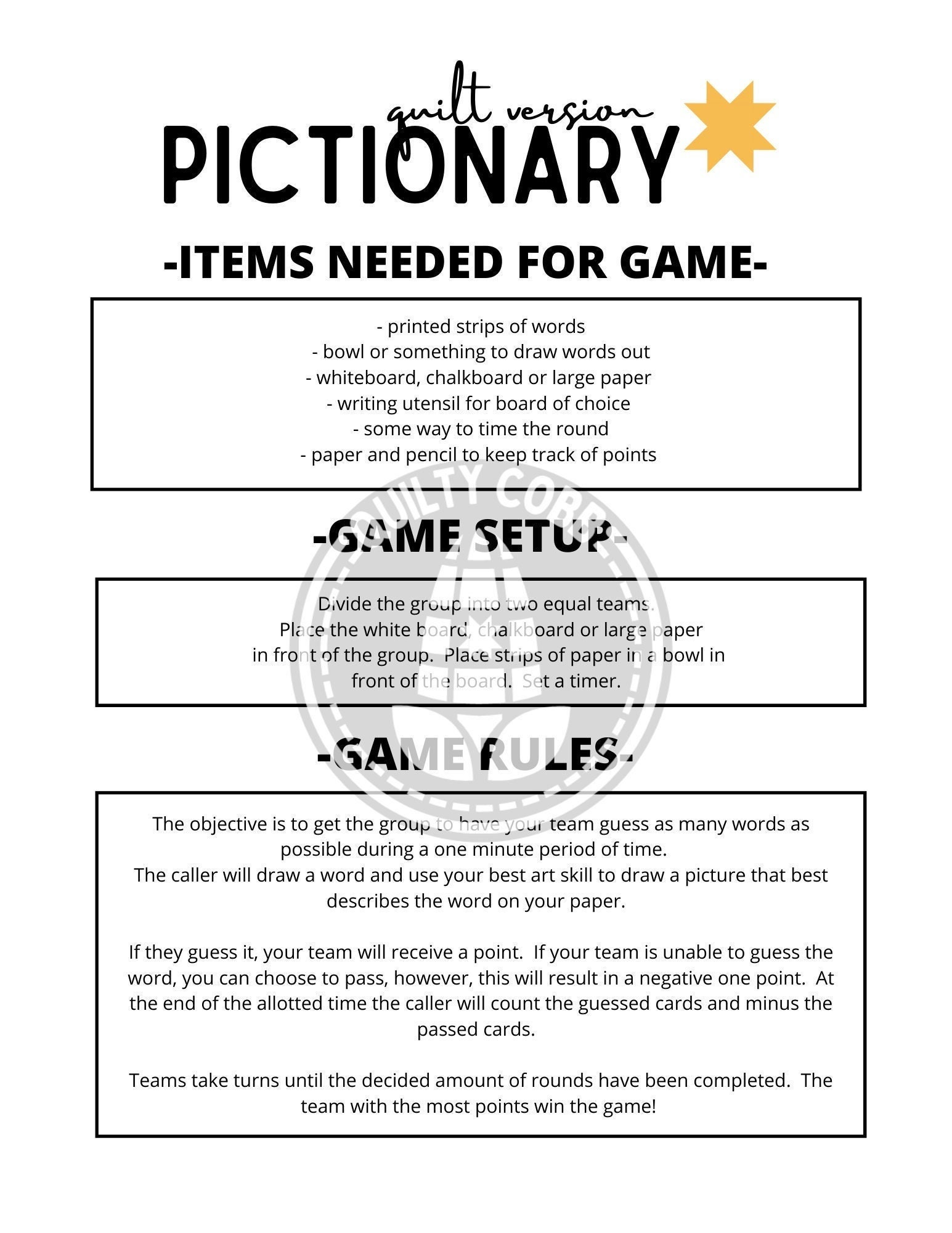 Printable Pictionary Board