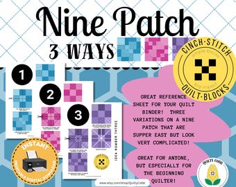 Cinch Stitch Quilt Blocks Reference Sheet: Nine Patch 3 Ways (Digital Download)