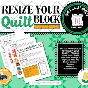 Quilt Block Resize Guide: Cheat Sheet & Worksheet (Instant Download, Printable Quilt Planner)