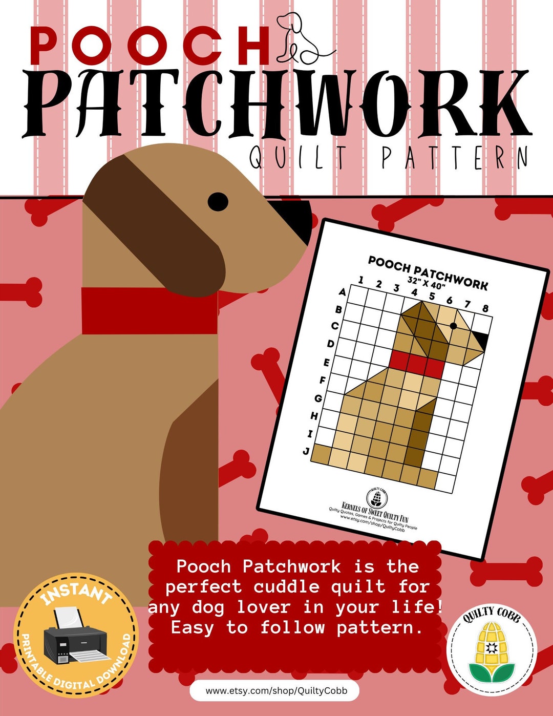 QUILT PATTERN, Pooch Patchwork, Dog Quilt, Throw Size Quilt Pattern ...