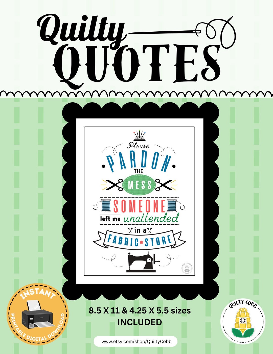 QUILT QUOTES, Instant Digital Downloads, Printable Art, Quilty Cobb - Etsy