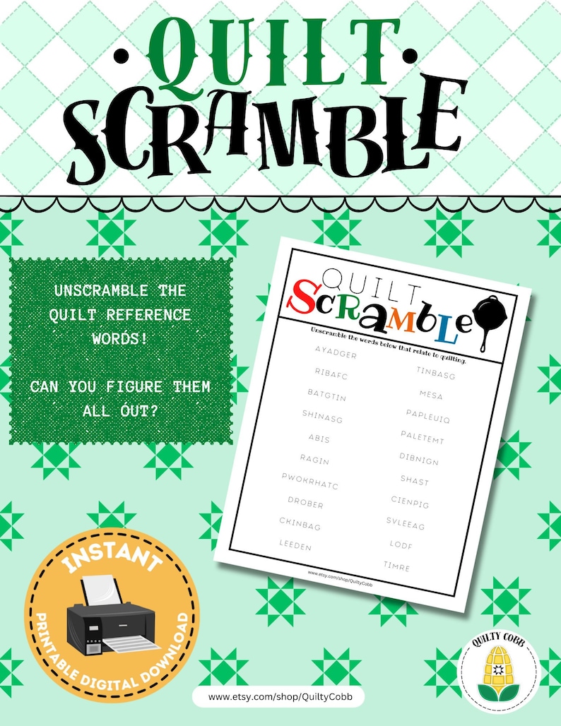 QUILT GAME, Quilt Word Scramble, Instant Digital Download, Game for Retreats &amp; Guilds, Printable ...