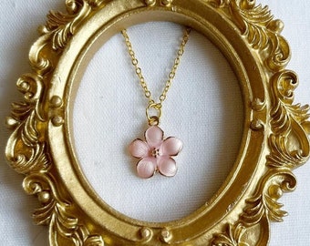 Pastel Pink Cherry Blossom Sakura Necklace Enamel Pendant Charm