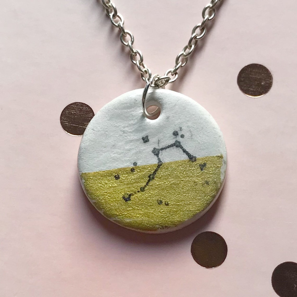 Necklace air dry clay pendant necklace gold painted Etsy