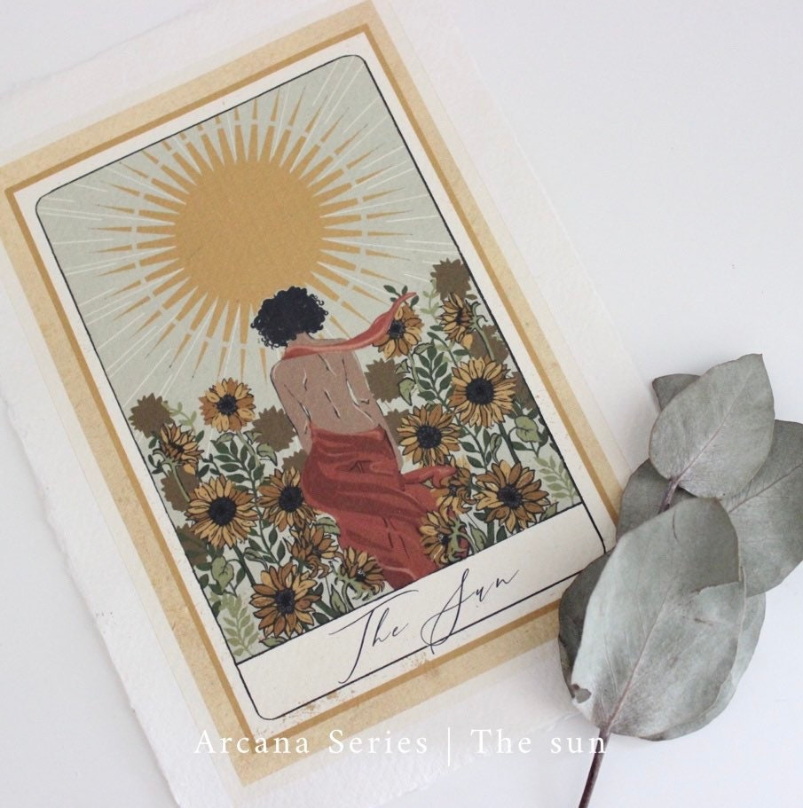The Sun Arcana Series Tarot Original Re-design Spiritual Hand Drawn Print Recycled Cotton Rag Framed Art Home Decor
