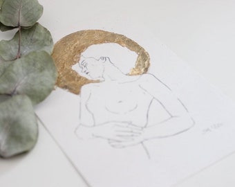 Nimbus iii | Gold Leaf | Hand Drawn | Original Artwork | Female Form | Female Empowerment | Framed art for the home
