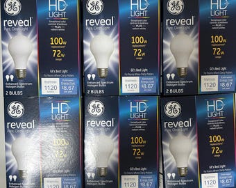 GE 100w Equivalent Light Bulb: 72w uses, Reveal HD Light 1120 Lumens, 12 Bulbs