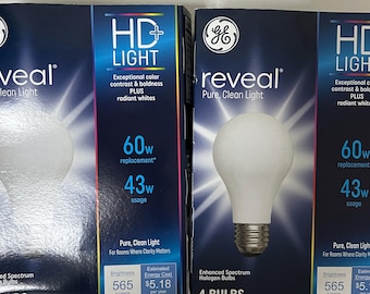 GE 60w Equivalent 8 Reveal HD Light Bulbs: 565 Lumens, Radiant White, 2-Pack