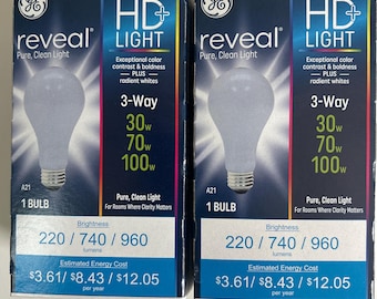 GE Reveal A21 Light Bulbs: 3-way 30/70/100w - 2 Pack