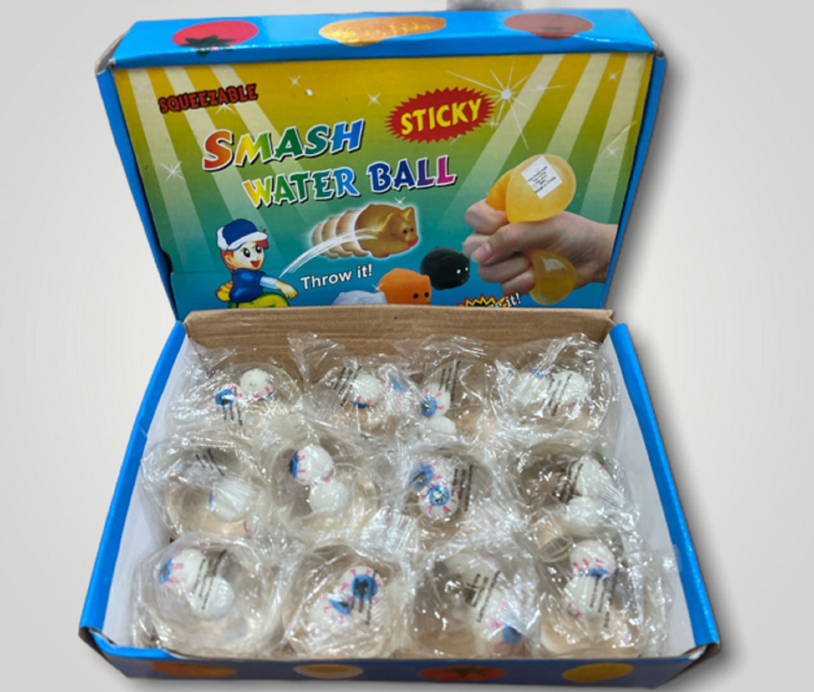 Happy Splat Ball Fun Squeezable Sticky Smash Ball Clear Eyes New 12 Pcs ...