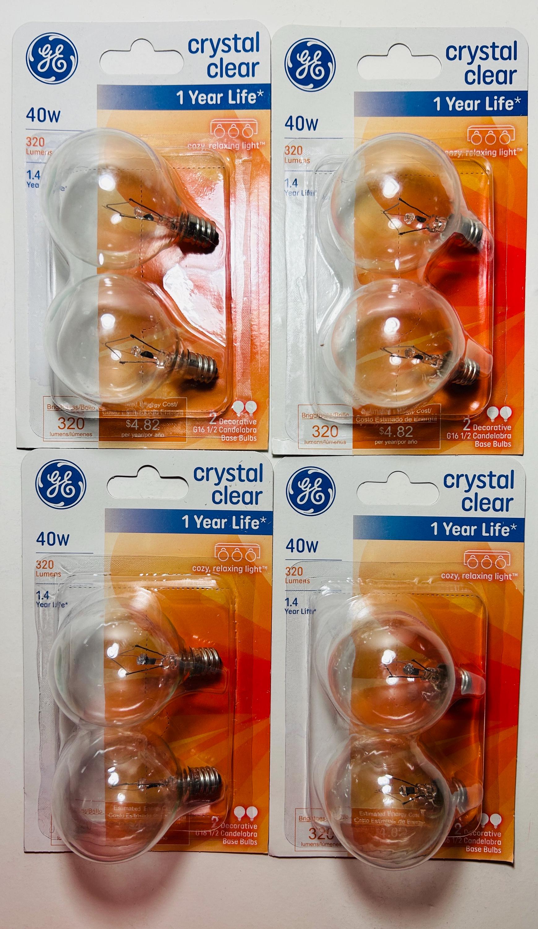 Click Bulb Pack GE Crystal Clear Globe Light Bulbs: 40W E12 Candelabra Base, Dimmable ...