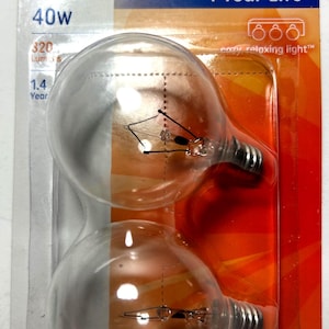 GE Crystal Clear Globe Light Bulbs: 40W E12 Candelabra Base, Dimmable, 2-Pack