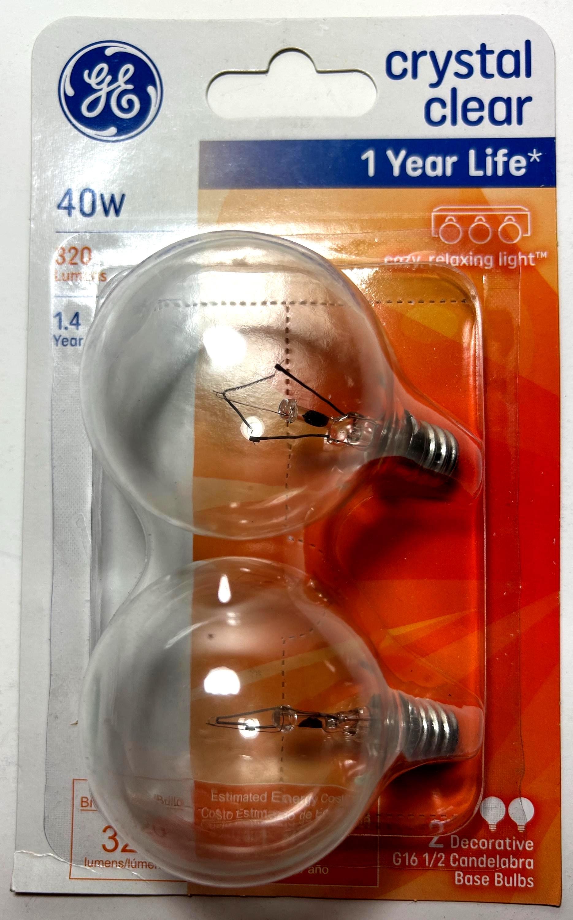 Click Bulb Pack GE Crystal Clear Globe Light Bulbs: 40W E12 Candelabra Base, Dimmable ...