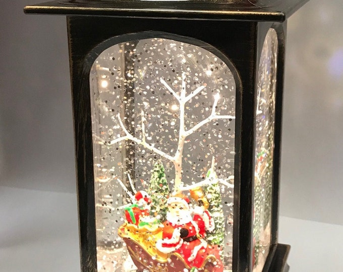 Santa Sleigh Holly Christmas Snow Globe Musical & Led Lighted Water ...