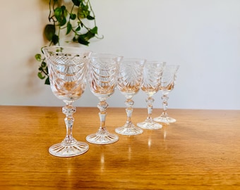 Mid Century Cristallerie De Lorraine 'Ludovic' Medium Red Wine Glasses - Set of 5 - c1970s