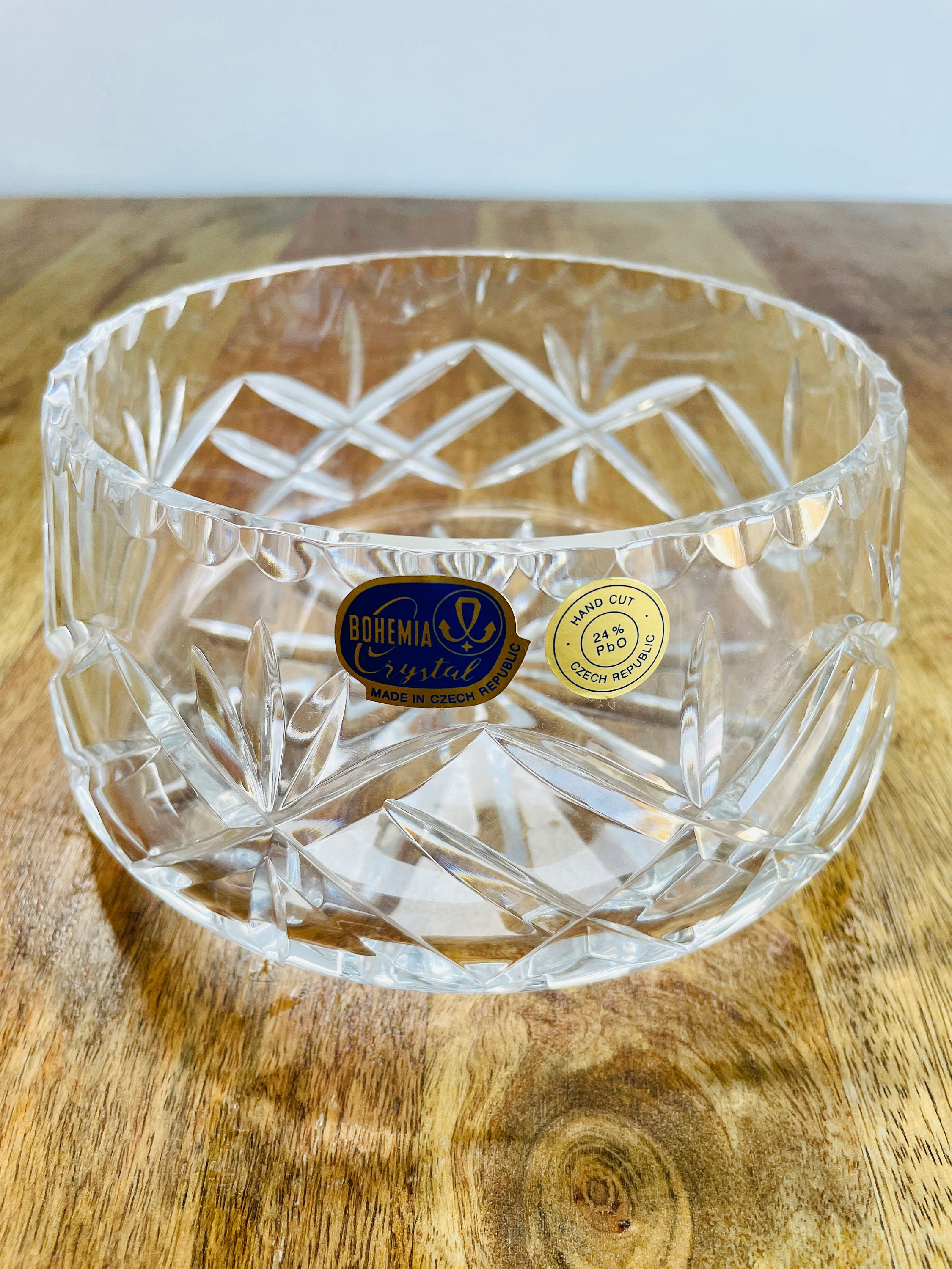 Vintage Bohemia Crystal Bowl, Large Lead Crystal Serving Bowl, Clear