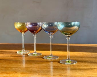 Cuatro copas altas de champán Cristalleria Fratelli Fumo - Impresionante juego de cristalería italiana