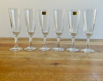 Set of Six Vintage Arcoroc Lancer Champagne Flutes, Luminarc Wine Glasses Made in France