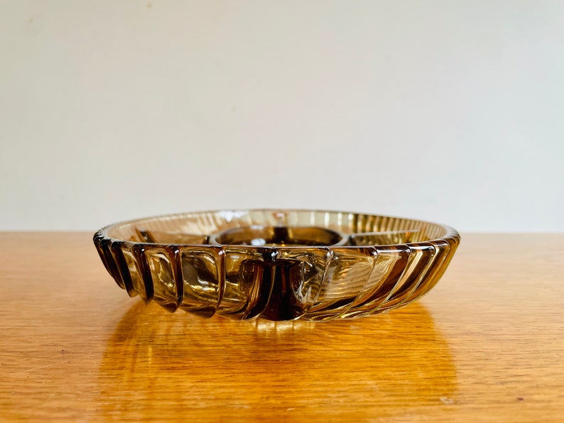 Mid Century Smoked Glass Serving Dish With Five Compartments image 2