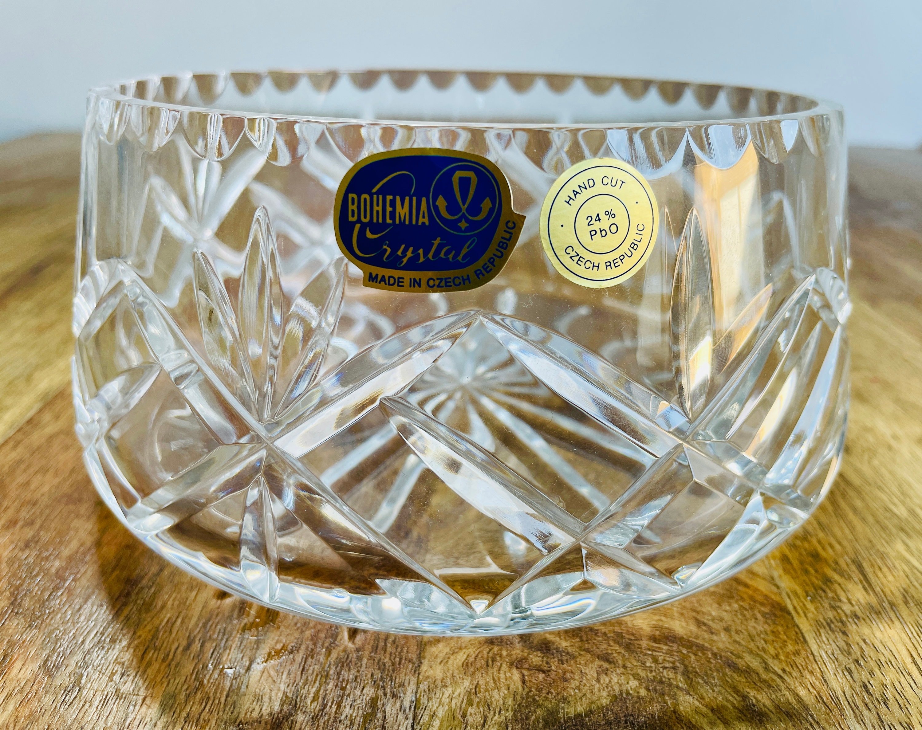 Vintage Bohemia Crystal Bowl, Large Lead Crystal Serving Bowl, Clear