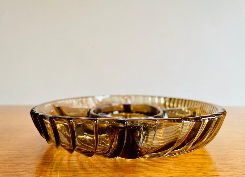 Mid Century Smoked Glass Serving Dish With Five Compartments image 6