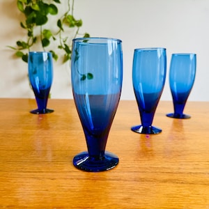 Vintage Cobalt Blue Glass Drinkware Set of Four  - Mid Century Glassware