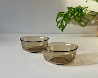 Cuencos de cereales de vidrio ahumado vintage - Par de cuencos para helado Arcoroc atemporales
