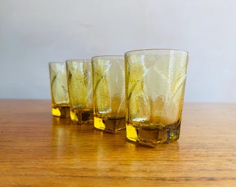 Vasos de agua Hazel Atlas Pebblestone de mediados de siglo, juegos de cristalería ámbar vintage