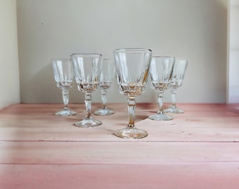 Set of Six Vintage Crystal D’Arques Chantelle Wine Glasses, Small Vintage French Wine Glasses,