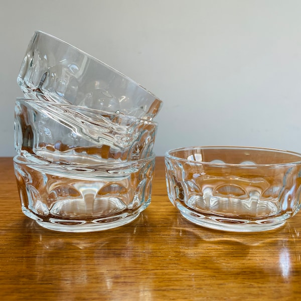 Set of 4 or 6 Arcoroc Britannia Thumbprint Dimple Bowls, Vintage French Glass Dessert Serving Bowls, 1970sw