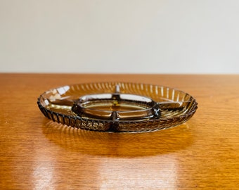 Mid Century Smoked Glass Serving Dish With Five Compartments