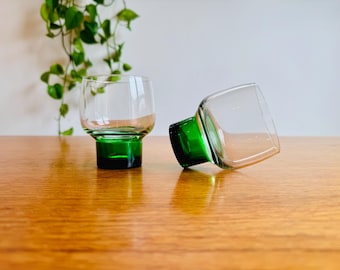 Two Vintage Luminarc Vigne, Small Green Base Glasses Set - Rare 1970s Barware