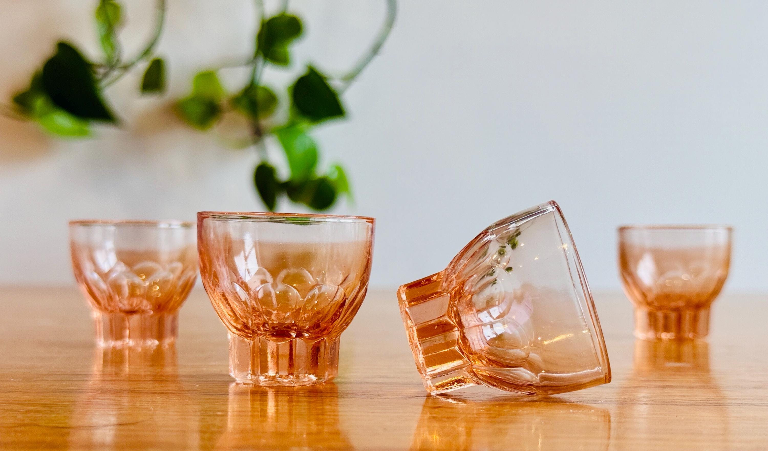 Vintage 1940s Rosaline Shot Glasses, Pink Blush Glassware Set of 4
