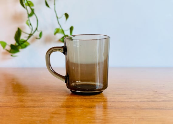 1980s Arcoroc Smoke Glass Coffee Cups - Vintage French Drinkware