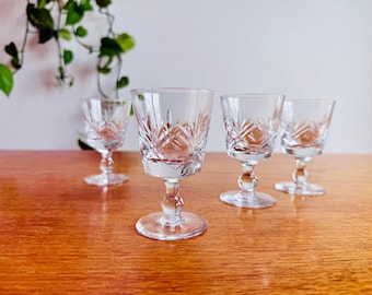 1970s Thomas Webb Crystal Cordial Glasses - Hand Cut London Pattern - Set of 4