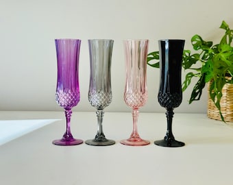 Vintage Crystal D’Arques Longchamp Folies Champagne Flutes, Set of Four