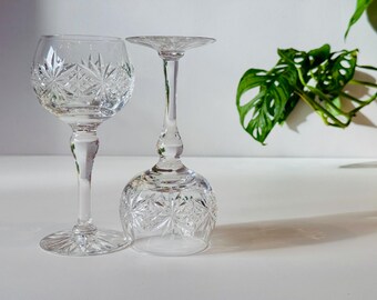 Copas de vino altas Thomas Webb Regency Crystal Hock / Juego con diseño de diamante Starburst tallado a mano