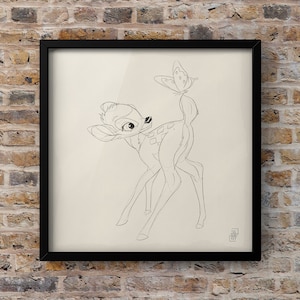 Disney Art Print, Disney Decor Sketch, Disney Bedroom Decor, New Baby Gift, Nursery Wall Art, Disney Gifts, Disney Art, Lion King art, Bambi